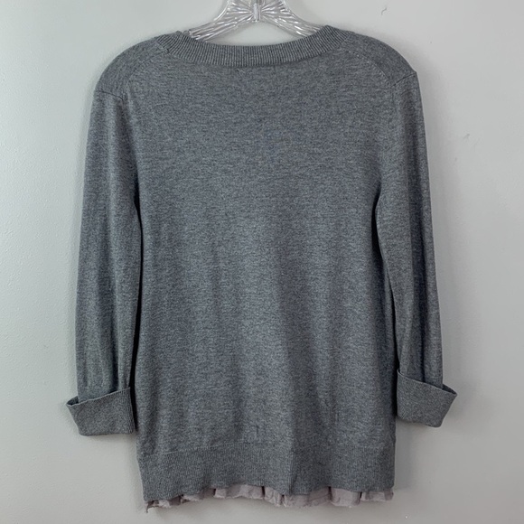 GAP Light Gray Cardigan Sweater with Frayed Ruffle Hemline Detail - Picture 6 of 9
